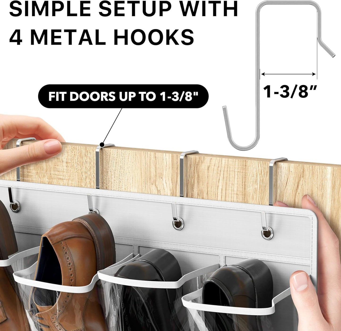 Simple Houseware Over The Door Shoe Organizer - 24 Clear Pockets, White (56" x 22.5")