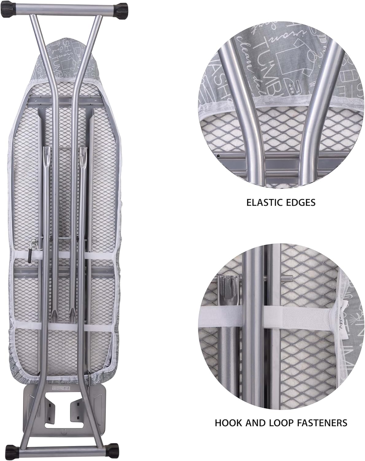 Scorch Resistant Ironing Board Cover - Thick Cotton Padding with Stretch Elastic Fit | Grey