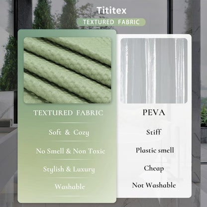 Tititex Solid Sage Green Cloth Fabric Shower Curtain Liner with 2 Magnets - Texture Soft Hotel Quality Waterproof Shower Liner, Light-Weight & Machine Washable 60x72 inch
