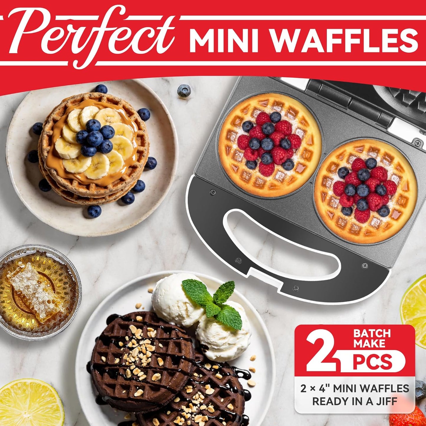 Skiennix Double Mini Waffle Maker - Versatile Chaffle Maker for Keto Waffles & Hash Browns | 4 Inch