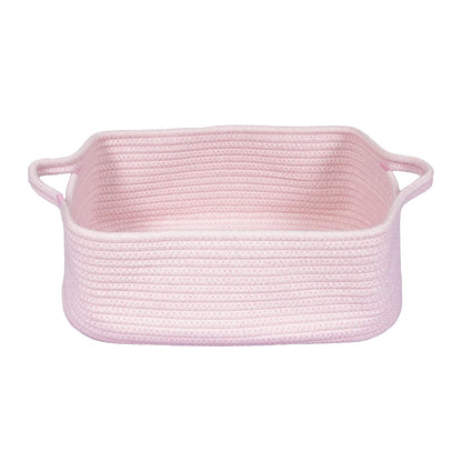 Skiennix Woven Cotton Rope Storage Basket - Decorative Pet Toy Organizer | Light Pink, Small Size