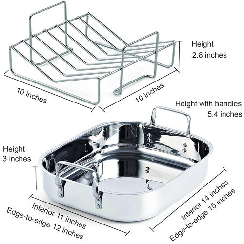 Cooks Standard Stainless Steel Roaster Pan - V-Shaped Rack, 15" x 12" for Perfect Turkey Roasting