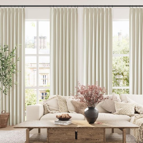 ChrisDowa Blackout Linen Curtains - 84-Inch Pinch Pleated Thermal Insulated Drapes | 2 Panels for Living Room & Bedroom