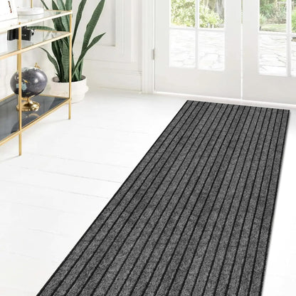 Skiennix Custom Size Runner Rug - Non-Slip Rubber Backing | Gray with Black Stripe, 2 ft x 6 ft for Hallway & Kitchen