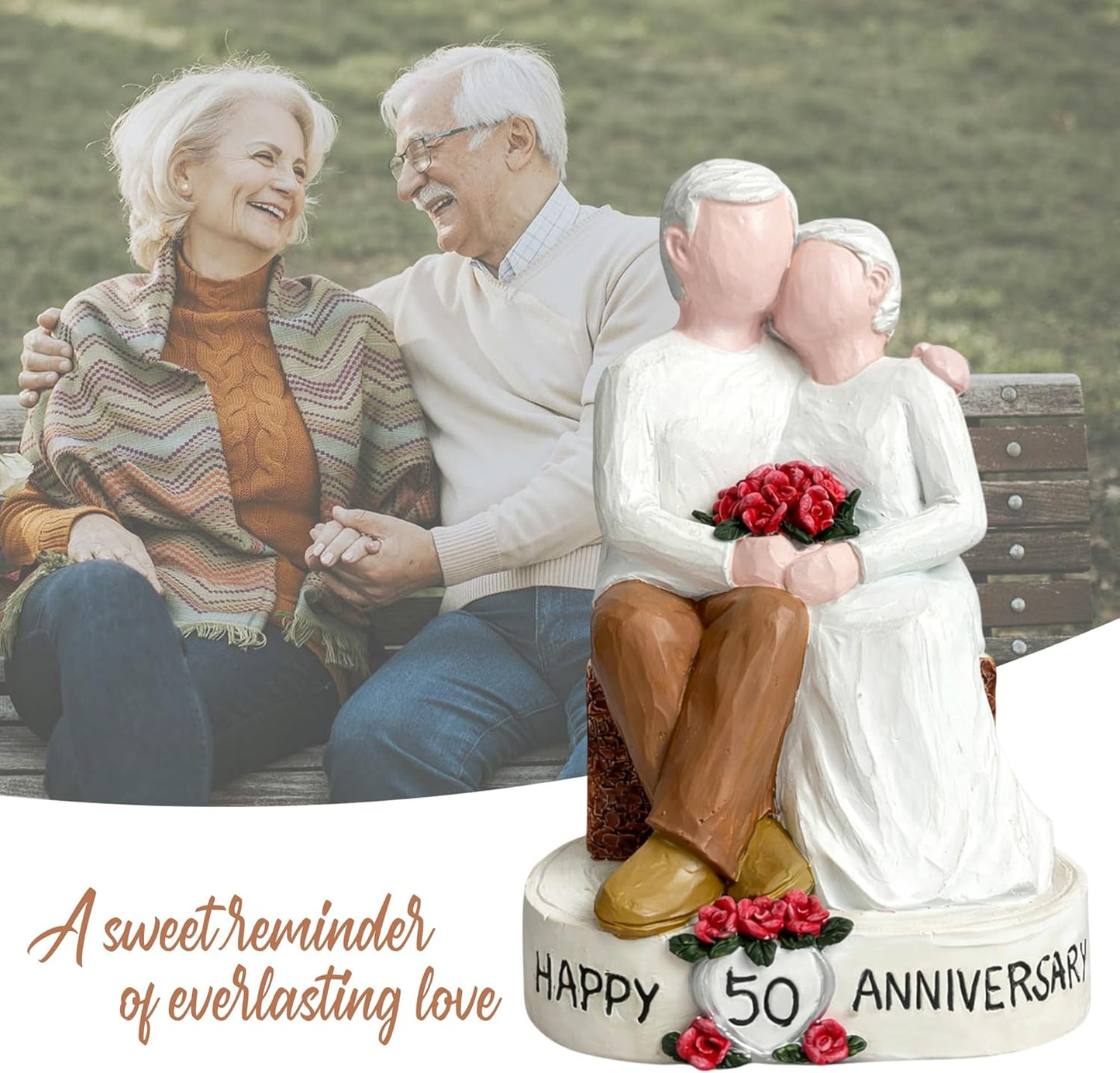 Regine Switzerland 50th Wedding Anniversary Figurines - Hand-Painted Resin Statues for Couples | 5.9 Inch Tabletop Decor