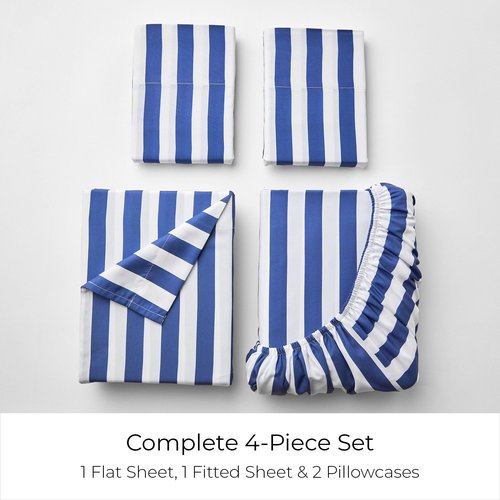 Mellanni Queen Sheets Set - 4 PC Iconic Collection Bedding - Hotel Luxury, Extra Soft, Cooling Bed Sheets - Wrinkle, Fade, Stain Resistant (Queen, Oxford Stripe Blue Nova)