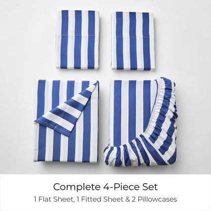 Mellanni Queen Sheets Set - 4 PC Iconic Collection Bedding - Hotel Luxury, Extra Soft, Cooling Bed Sheets - Wrinkle, Fade, Stain Resistant (Queen, Oxford Stripe Blue Nova)
