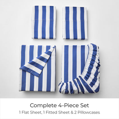 Mellanni Full Sheets Set - 4 PC Iconic Collection Bedding - Hotel Luxury, Extra Soft, Cooling Bed Sheets - Wrinkle, Fade, Stain Resistant (Full, Oxford Stripe Blue Nova)