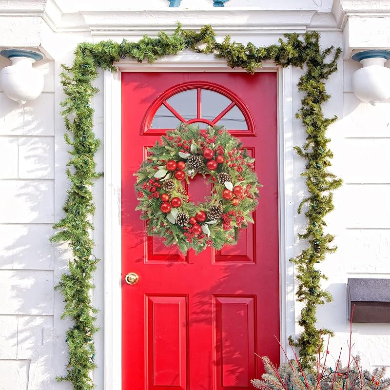 20 Inch Christmas Wreath for Front Door Outdoor Decor