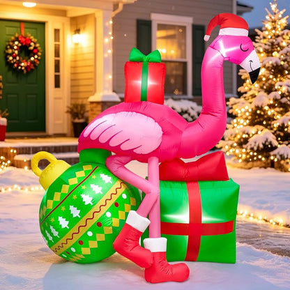6ft Christmas Inflatable Flamingo Yard Decor with LED Lights