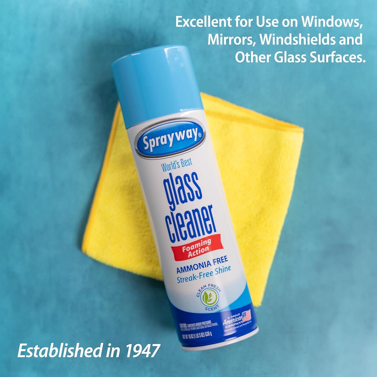 Sprayway Glass Cleaner - Ammonia-Free Foaming Aerosol Spray, 19oz, Pack of 2 | Streakless & Fast-Acting Clean | Fresh Scent, Removes Fingerprints & Dust