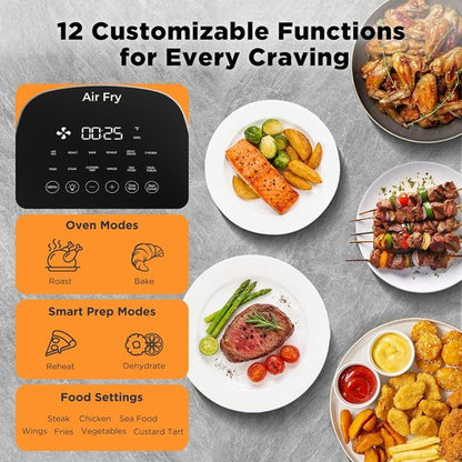 Fullwill 6QT Air Fryer - 12-in-1 Multi-Function Cooking with Viewing Window & Nonstick Basket | Max 400℉, Gray