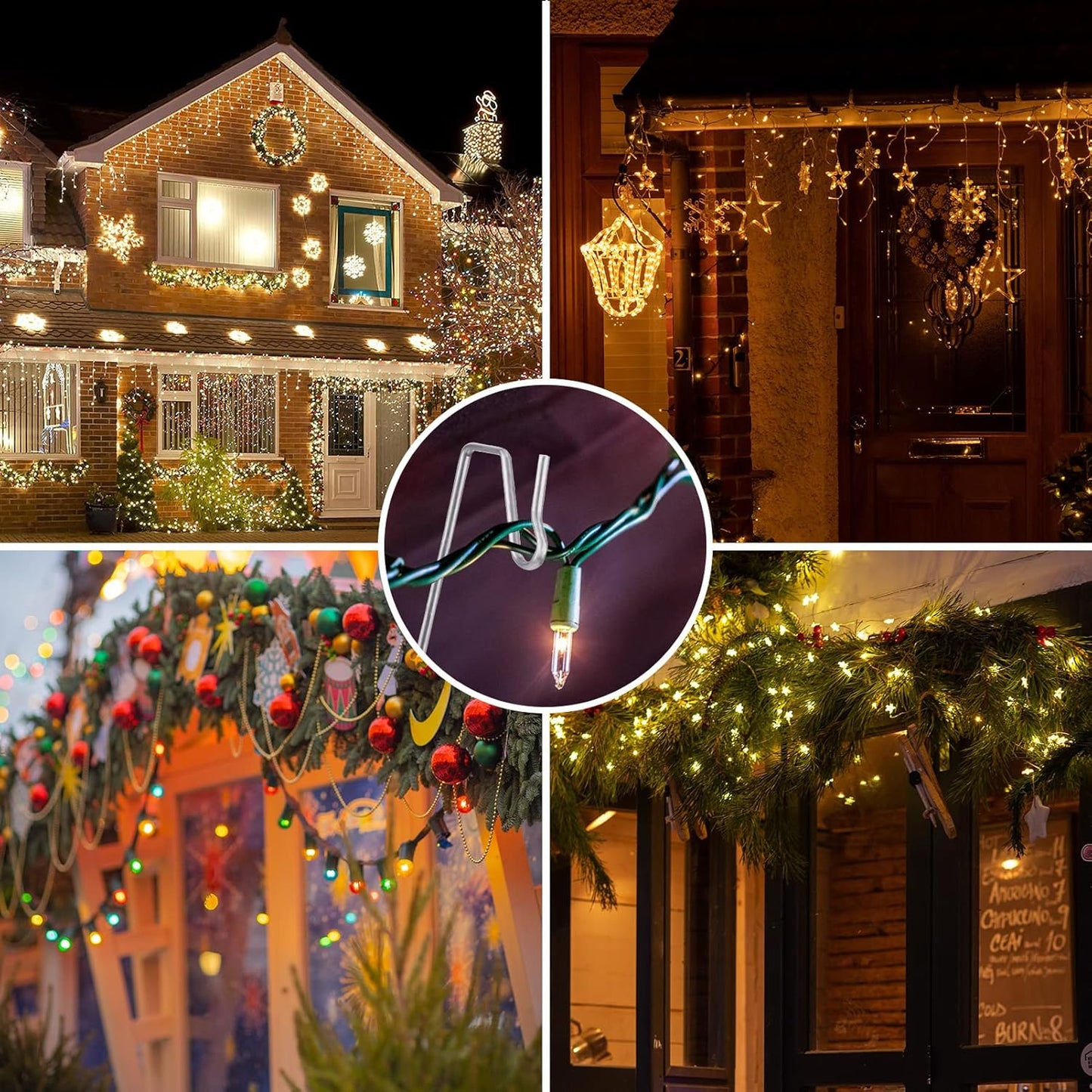 Skiennix 100-Count Metal Gutter Hooks - Durable Outdoor Christmas Light Hangers for Easy Installation