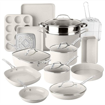 Granitestone Ceraluxe 20-Piece Nonstick Ceramic Cookware Set | Complete Pots, Pans & Bakeware, PFOA Free