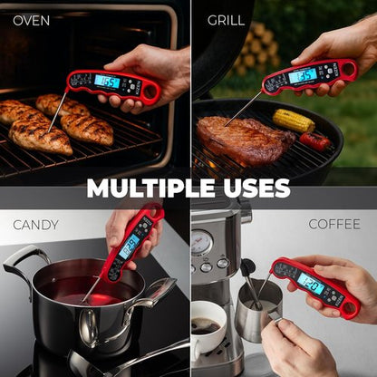 KIZEN Instant Read Meat Thermometer - Digital Cooking Thermometer with Large Backlit Display | Waterproof IP67