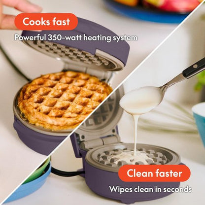 Bella Mini Waffle Maker - EverGood™ Ceramic Nonstick, Cool Touch Handles & Ready Indicator Light | 350 Watt, Plum