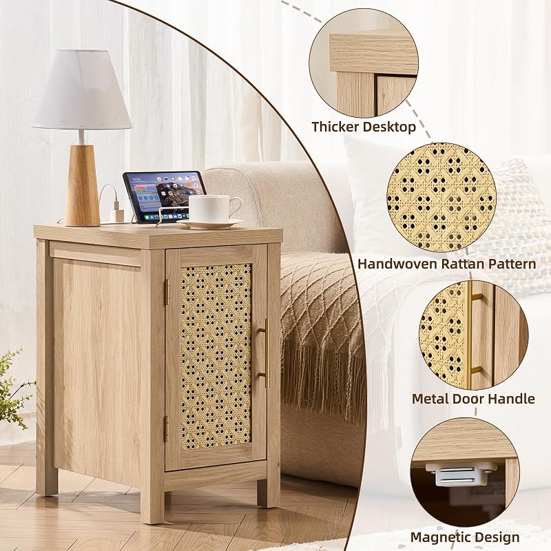 Rattan Nightstand Set of 2 with Charging Station — Natural Wood + Variation of THIS listing