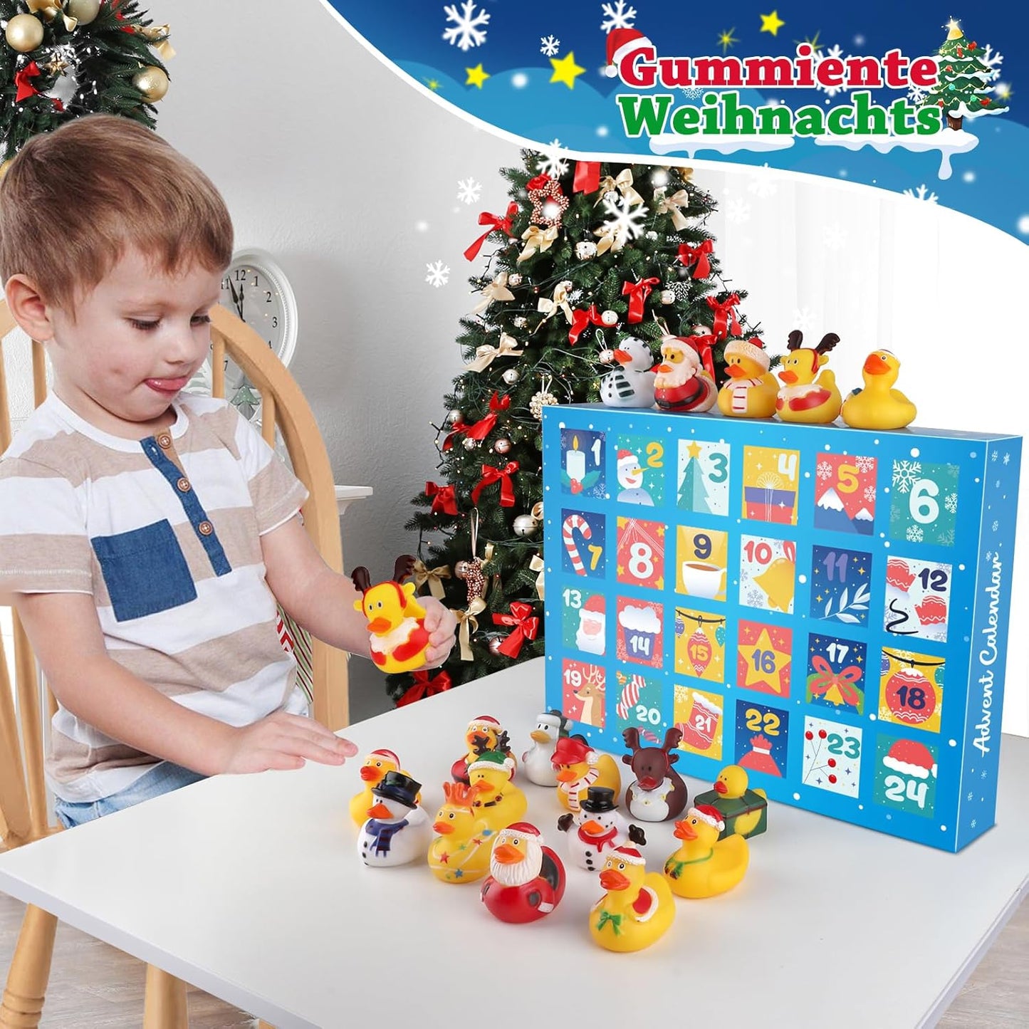 Rubber Duck Advent Calendar - 24 Days Countdown Christmas Decor | Fun Bath Toys for Kids