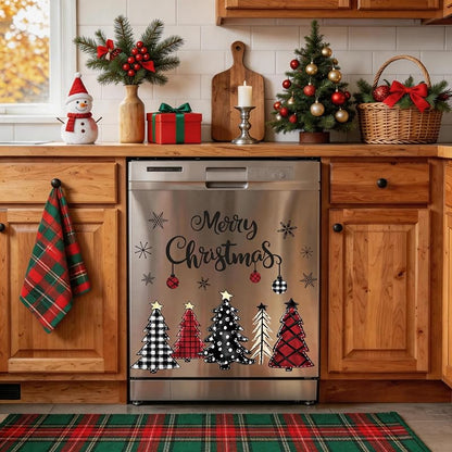 Plaid Christmas Dishwasher Magnets, 20Pcs - Watercolor Tree & Snowflake Set (Variation: Plaid Christmas Tree)