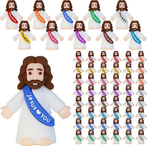 Bamamon Mini Jesus Figurines - 50 Pcs Easter Party Favors for Sunday School & Baptism Gifts