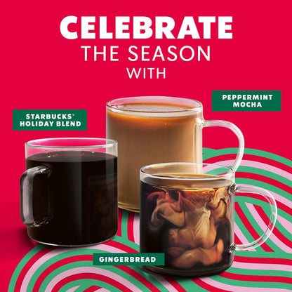 Starbucks Ground Coffee - Peppermint Mocha Flavor | 100% Arabica | Limited Holiday Edition, 6 Bags (11 Oz Each)
