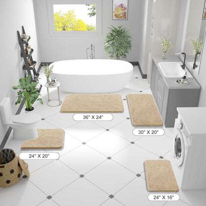 OLANLY U-Shaped Toilet Rug - Extra Soft Absorbent Chenille Bath Mat | 24x24 Inches, Beige, Non-Slip