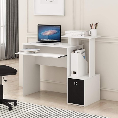 Furinno Econ Writing Desk - Stylish Home Office Computer Desk in White/Black Finish