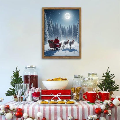 Framed Christmas Wall Decor - Santa Claus Canvas Print with Winter Scene | 16x24in