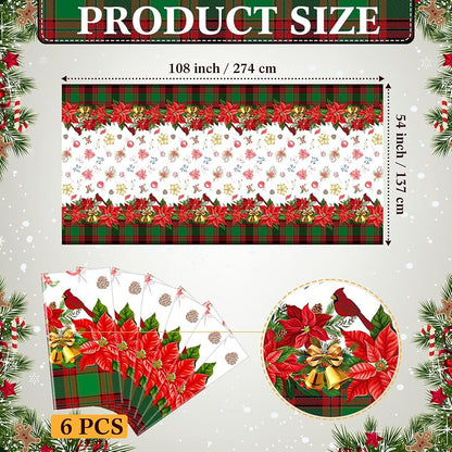 Peryiter 6 Pcs Merry Christmas Plastic Poinsettia Tablecloths 54 x 108 Inches - Variation 6