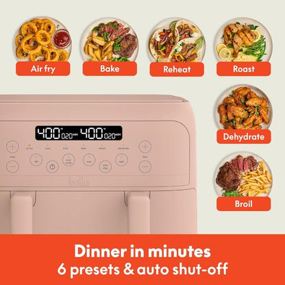 Bella 4 Qt TriZone Air Fryer - Dual Basket Design with Removable Divider & Digital Touchscreen | 1200 Watt, Blossom Color