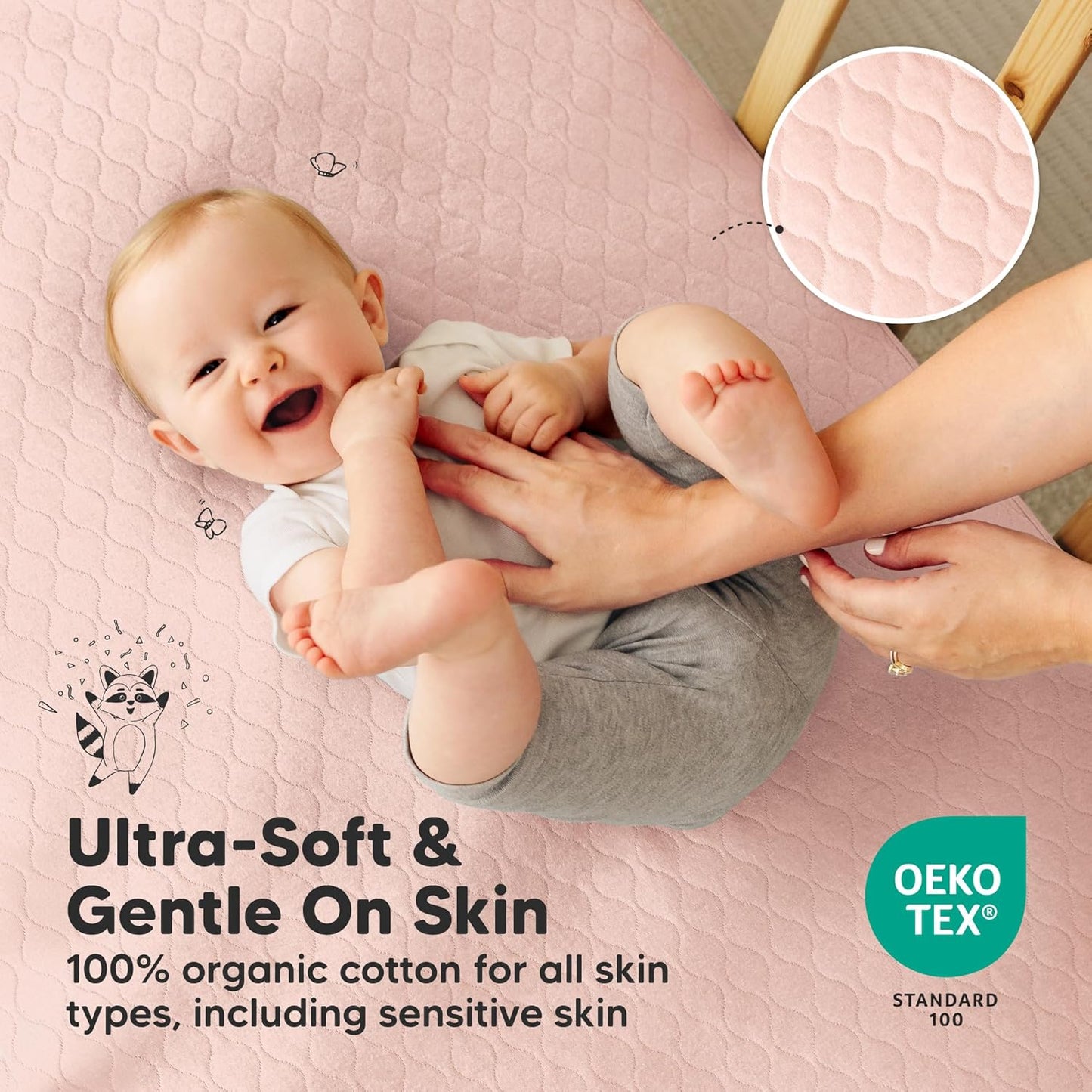 Skiennix 2-Pack Waterproof Crib Mattress Protector - Soft Quilted Cotton, 52" x 28", Machine Washable, Easy Fit (Mist Rose/Mavy)