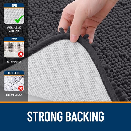 OLANLY Bathroom Rugs 50x30, Extra Soft Absorbent Chenille Bath Rugs, Rubber Backing Quick Dry, Machine Washable Bath Mats for Bathroom Floor, Tub and Shower, Home Decor Accessories, Dark Grey