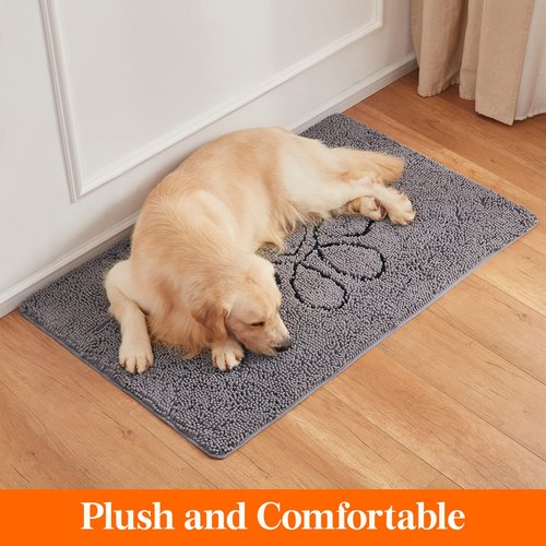 Lifewit Chenille Doormat Traps Mud and Water, Non Slip Entryway Rug for Muddy Shoes and Dog Paws, Machine Washable Indoor Front Door Mat for Pet Entry, Back Door, Mud Room, Gray, 24" × 36"