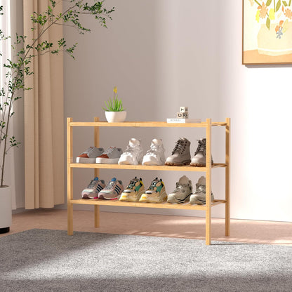 ROMGUAR CRAFT 3-Tier Bamboo Shoe Rack - Free Standing Wood Storage Organizer for Small Spaces | 27"x11"x20" (Natural)