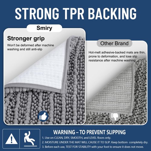 Smiry Bathroom Rugs Mat 30x20, Extra Soft Absorbent Chenille Bath Rugs, Non Slip Rubber Backing Machine Washable Quick Dry Bath Mats for Bathroom Floor, Tub, Shower, Home Decor Accessories, Grey