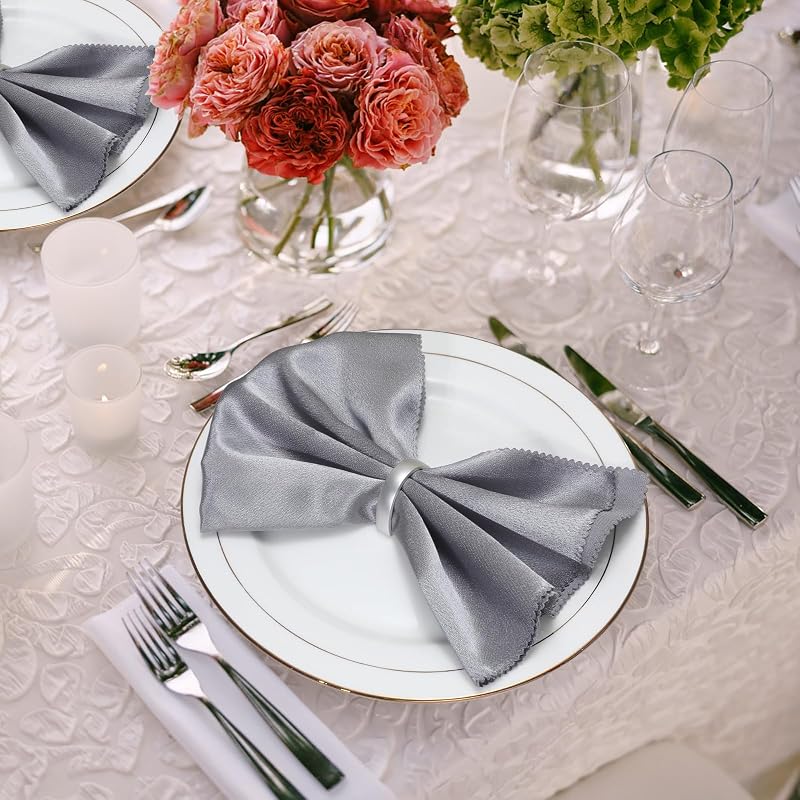 Napkin Rings Set of 8 – Metal Silver D-Shape, For Fall & Holiday Tables – 8+ Silver Variant