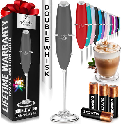 Zulay Kitchen Milk Frother - Powerful Handheld Whisk for Coffee, Lattes & More | Includes 4 Duracell Batteries