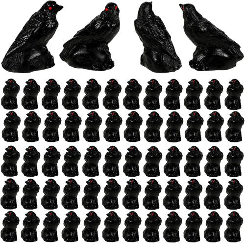 Bbiamsleep Mini Black Raven Figurines - 60 Pcs Halloween Decor for Miniature Houses