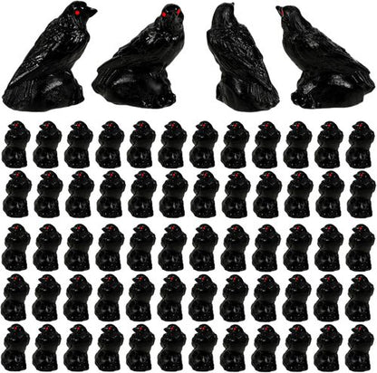 Bbiamsleep Mini Black Raven Figurines - 60 Pcs Halloween Decor for Miniature Houses