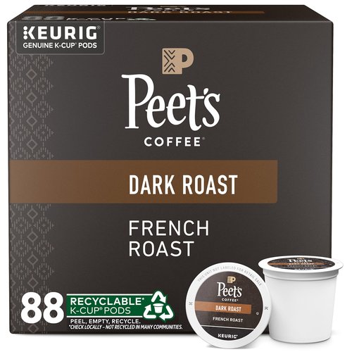 Peet's Coffee, Dark Roast Keurig K-Cup Pods, 100% Arabica Coffee - French Roast 88 Count (4 Boxes of 22 Pods)
