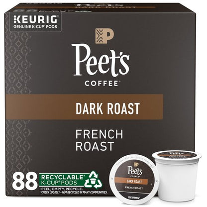 Peet's Coffee, Dark Roast Keurig K-Cup Pods, 100% Arabica Coffee - French Roast 88 Count (4 Boxes of 22 Pods)
