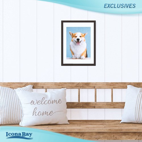Icona Bay - 12x16 Black Picture Frame with Mat to 9x12 Image - Sturdy Wood Composite Poster Frame - Modern Style Frames - Wall Mount Only - Exclusives Collection