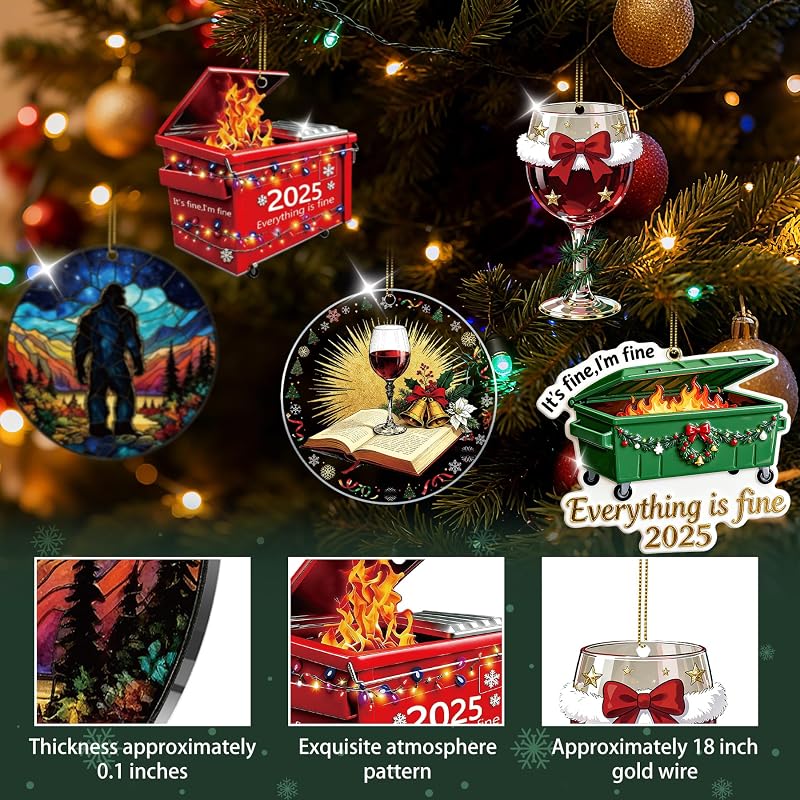 Everything's Fine Dumpster Fire Ornament - Funny Christmas Ornament 2026, 3.95in with Ribbon