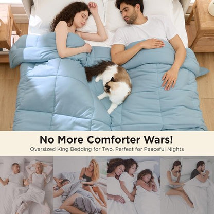 Bedsure Comforter Duvet Insert - Oversized King All-Season Quilted Bedding, GentleSoft Down Alternative, Light Spa Blue 116x98 Inches