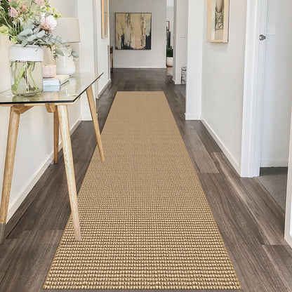 IOHOUZE Washable Exrea Long Hallway Runner Rug 2.6'x14' Rubber Backed Kitchen Runner Entryway Runner Indoor, Boho Rugs Low Pile Floor Carpet for Kitchen Hall Entryway Stairway, Natural/Brown