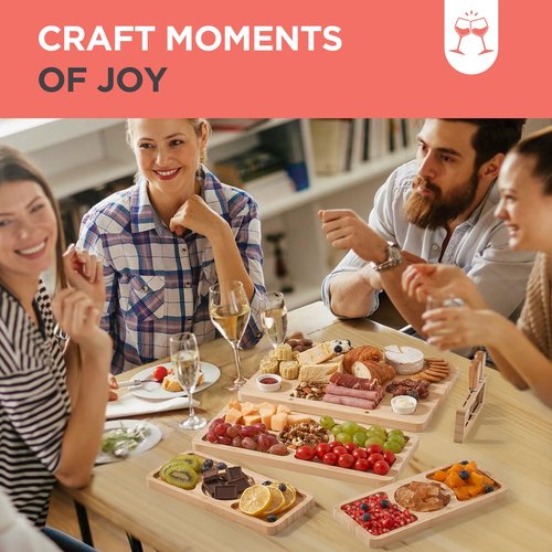 Bamboo Charcuterie Boards, Large Easter Charcuterie Board Set with Serving Tray Knife and Bowl, Bamboo Cheese Board for Christmas, Thanksgiving, House Warming Gifts New Home