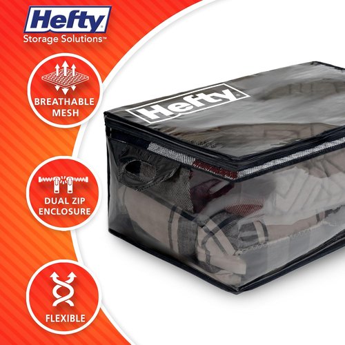 Hefty Extra Large Storage Bags - Heavy Duty Water Resistant Double Zipper Totes | 2 Pack (X-Large Black)