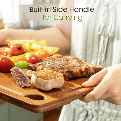 Astercook Bamboo Cutting Board Set - 4-Piece Kitchen Chopping Boards with Juice Groove & Holder