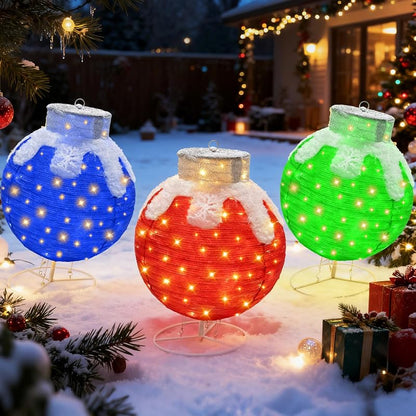 3 Pcs 28 inches Outdoor Christmas Ornaments, Lighted Pop Up Ball