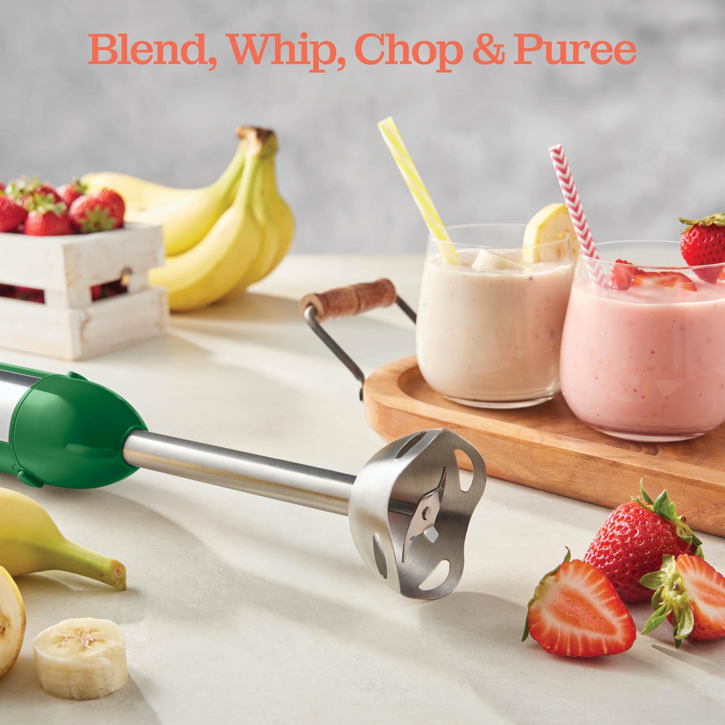 Powerful Immersion Blender, Electric Hand Blender 500 Watt with Turbo Mode, Detachable Base. Handheld Kitchen Blender Stick for Soup, Smoothie, Puree, Baby Food, 304 Stainless Steel Blades (Green)